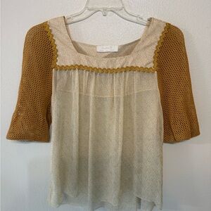 Women's Cream and Brown Designer Top